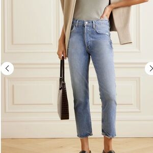 AGOLDE Riley Cropped High Rise Sttraight Leg Distressed Raw Hem Jeans Sz 24